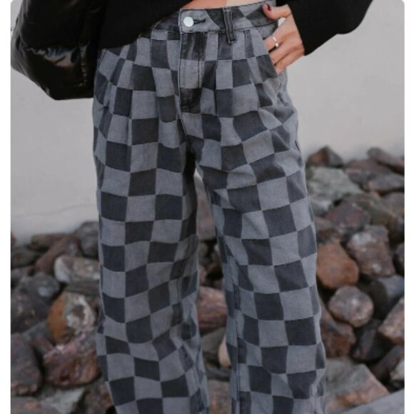 Hot to Go Checked Denim Jeans - Picture 1 of 6